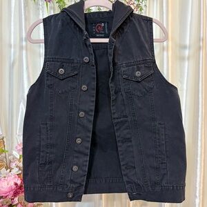 Chor Black Denim Vest with Hood- Small